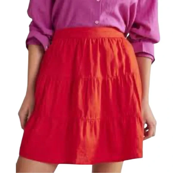 BODEN NWT Pull-on Linen Tiered Skirt in Red/Orange Size 4 — Summer Staple!!! - Picture 2 of 6